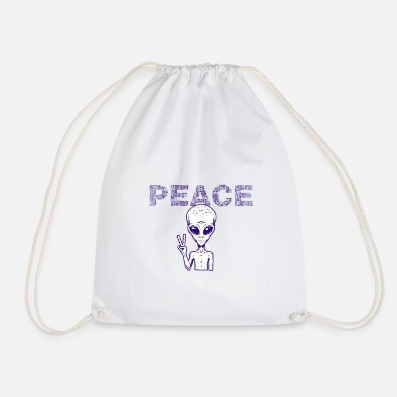 Peace Alien Peace Sign - Drawstring Bag - white