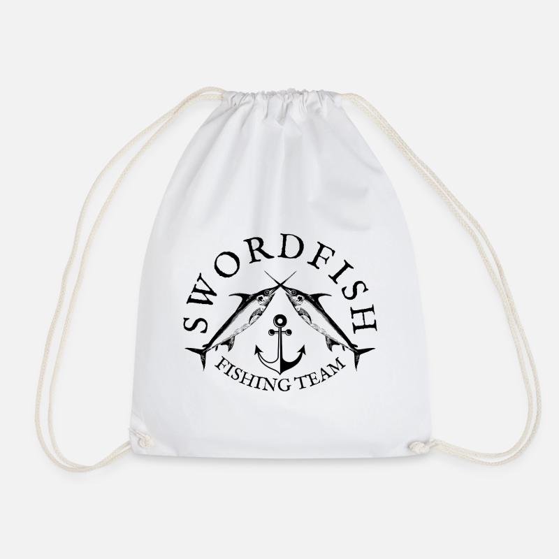 Swordfish Fishing Team Emblem - Drawstring Bag - white