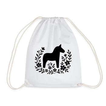 Dala horse – Nordic folk art design - Drawstring Bag - white - Front