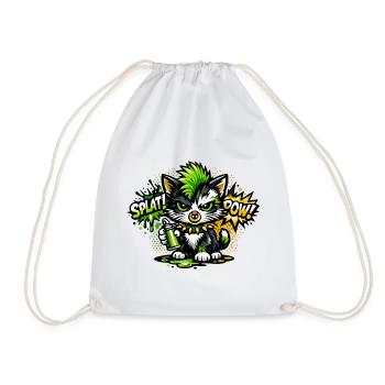 Neon Graffiti Kitten Sprayer - Drawstring Bag - white - Front