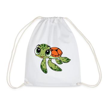 Cheerful Turtle Caricature - Drawstring Bag - white - Front