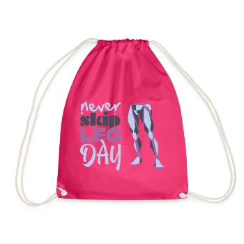 Never Skid Leg Day Graphic - Drawstring Bag - fuchsia - Front
