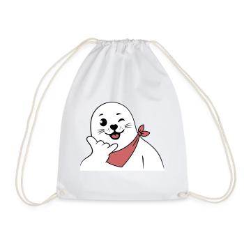 Winking Seal Wearing a Bandana Throwing Shaka Sign - Drawstring Bag - white - Front