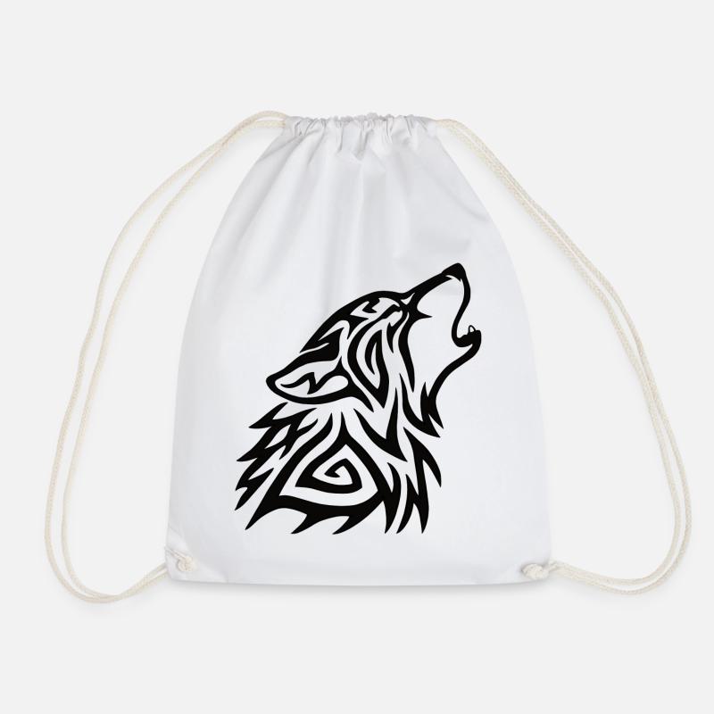 Tribal Wolf Howl - Drawstring Bag - white