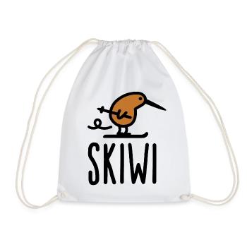 Skiwi funny kiwi New Zealand bird ski cartoon - Drawstring Bag - white - Front
