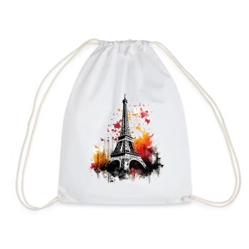 Paris Eiffel Tower France City Skyline Art - Drawstring Bag - white - Front