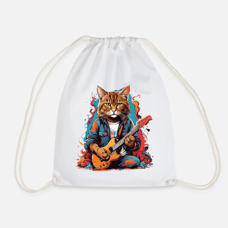 Katze mit Gitarre - Turnbeutel - Weiß