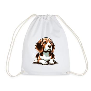 Liegender Beagle Hund - Turnbeutel - Weiß - Vorne
