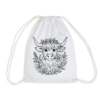Highland Kuh mit Blumen - Volksfest Design - Turnbeutel - Weiß - Vorne