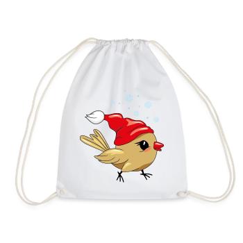 Cute happy birdie in Christmas hat - Drawstring Bag - white - Front
