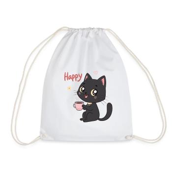 Black Cat Smiling Sweet Coffee - Drawstring Bag - white - Front