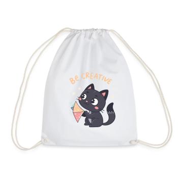 Kawaii Cat and Creative Kite - Drawstring Bag - white - Front