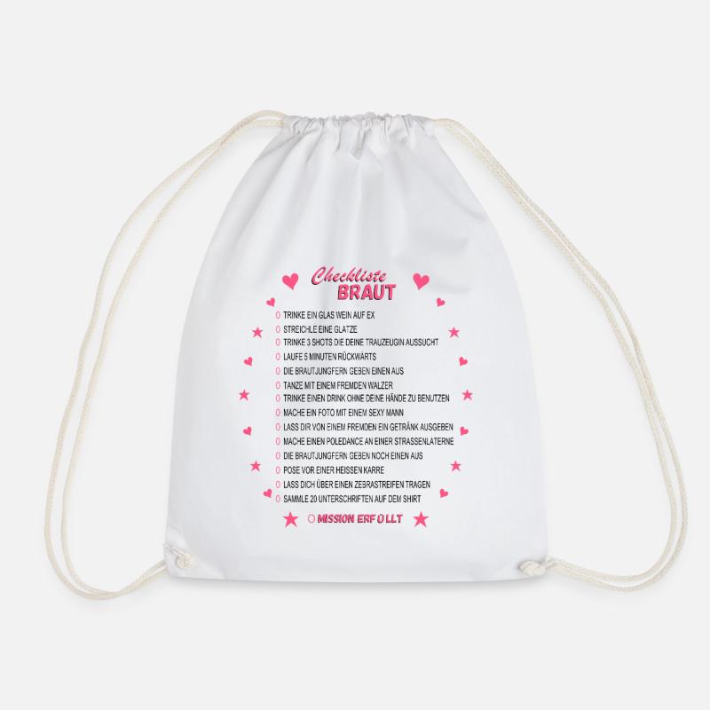 Braut Checkliste Pink - Turnbeutel - Weiß
