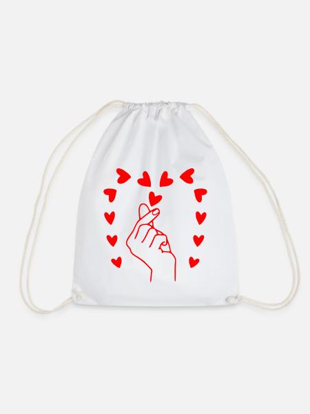 Finger Heart Love – Minimal Red Line Art Design - Turnbeutel - Weiß