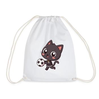 Sporty black cat with ball - Drawstring Bag - white - Front