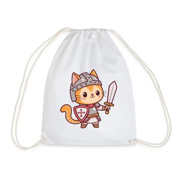 Kawaii-Ritterkatze mit Schwert - Turnbeutel - Weiß - Vorne