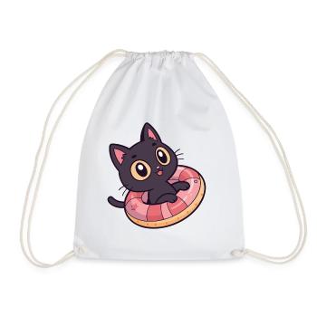 Schwarze Katze auf Donut-Boje - Turnbeutel - Weiß - Vorne
