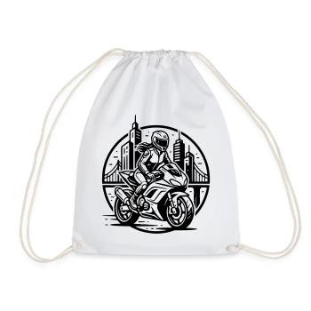 Biker who goes on an adventure - Drawstring Bag - white - Front
