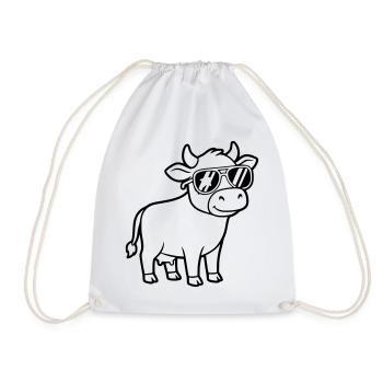 Cool Cow Sunglasses Casual Vector - Drawstring Bag - white - Front