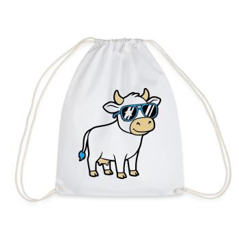 Cool Cow Sunglasses Casual Vector - Drawstring Bag - white - Front