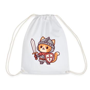 Ritterkatze – Schwert & Schild - Turnbeutel - Weiß - Vorne