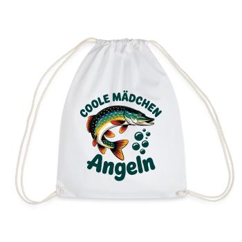 Cool Girl Fishing - Drawstring Bag - white - Front
