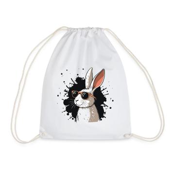 Cool Bunny Glasses on Black - Drawstring Bag - white - Front