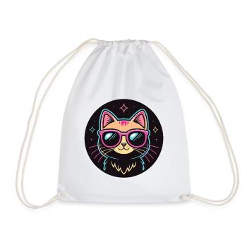 Katzen-Zeichentrick-Neon-Pink-Brille - Turnbeutel - Weiß - Vorne