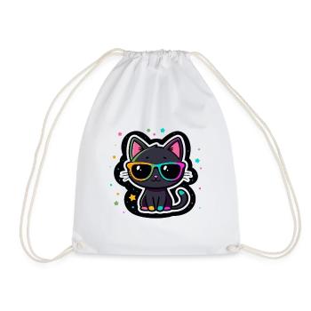 Schwarze Katzenregenbogenbrille - Turnbeutel - Weiß - Vorne