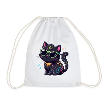 Chat noir néon et lunettes - Sac de sport léger - blanc - Devant