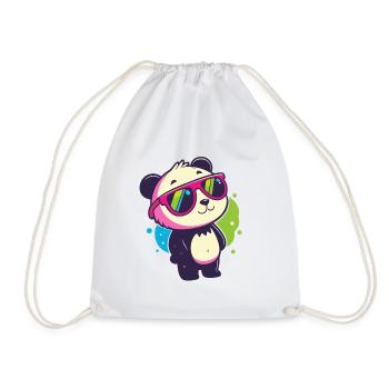 Niedliche Panda-Neonbrille - Turnbeutel - Weiß - Vorne