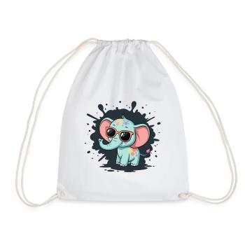 Pastel Elephant with Colorful Glasses - Drawstring Bag - white - Front