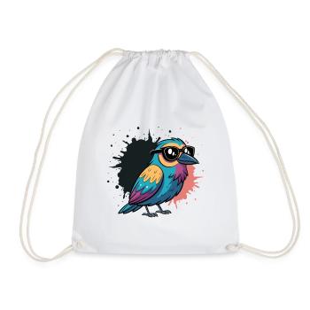 Colorful Bird Cartoon with Glasses - Drawstring Bag - white - Front