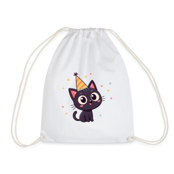 Schwarzer Katzen-Partyhut - Turnbeutel - Weiß - Vorne