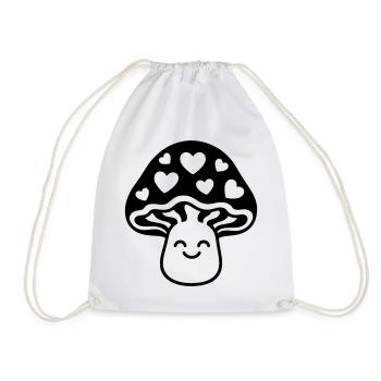 Sweet mushroom with heart and face - Drawstring Bag - white - Front