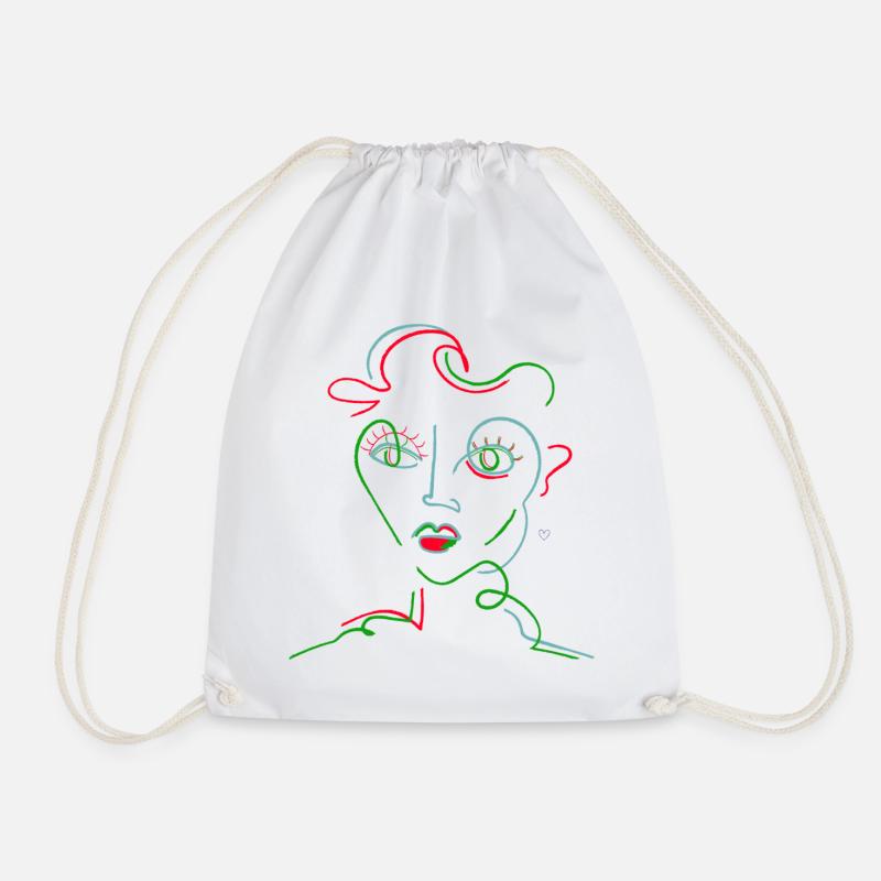Neon Line Portrait - Drawstring Bag - white