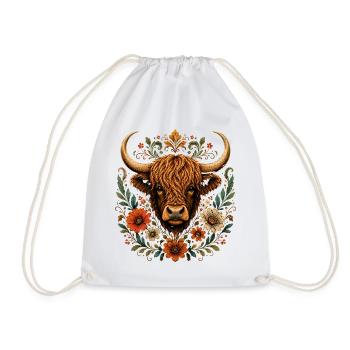 Highland Cow Lover Farm Animal Themed Country - Drawstring Bag - white - Front