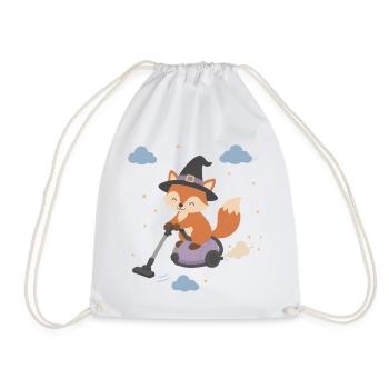 Fox with witch hat vacuuming - Drawstring Bag - white - Front