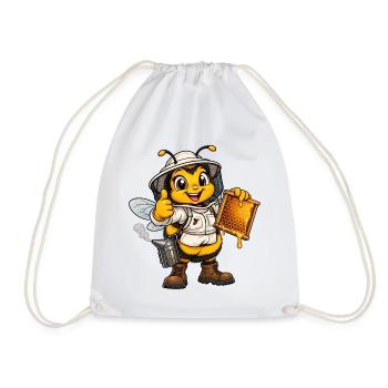 Hummel als Imker – Lustiges Bienenmotiv - Turnbeutel - Weiß - Vorne