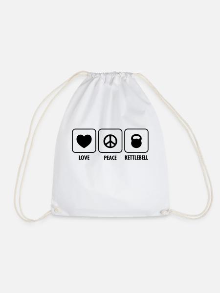 Love, Peace, Kettlebell - Turnbeutel - Weiß