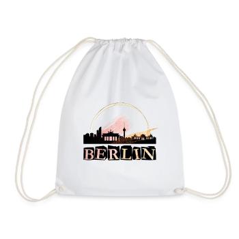 Berlin Germany City Skyline Font Gold - Drawstring Bag - white - Front