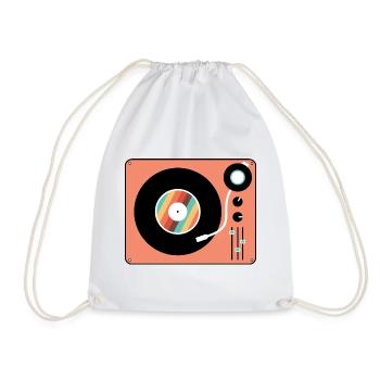 Retro Turntable Vintage Vinyl Record Player - Drawstring Bag - white - Front