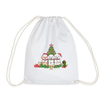 Festive Puppies and Christmas Tree Design - Drawstring Bag - white - Front
