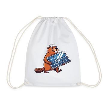 Beaver Installer Solar Panel Engineer Cartoon - Drawstring Bag - white - Front