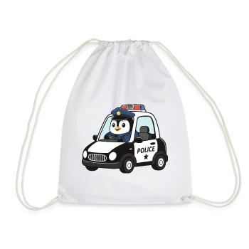 Cute Penguin Police Policeman Kids Cartoon - Drawstring Bag - white - Front