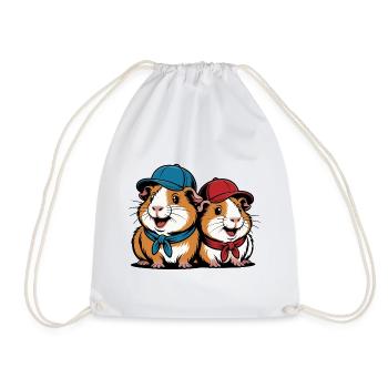 Cute Guinea Pig Friends – Funny Animal Motif - Drawstring Bag - white - Front