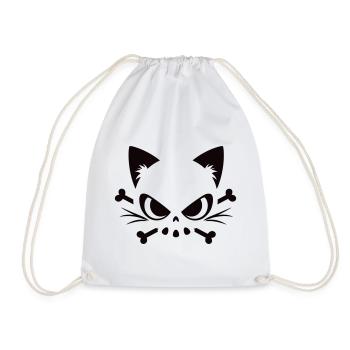 Katzen Totenkopf | Minimal Skull & Bones Motiv - Turnbeutel - Weiß - Vorne