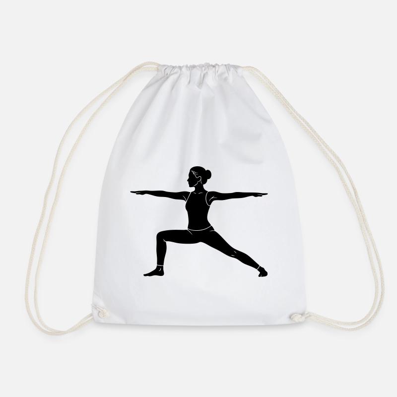 Warrior Yoga Pose Silhouette - Drawstring Bag - white