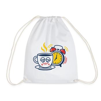 Tired Coffee & Alarm Clock – Funny Morning Grouch Motif - Drawstring Bag - white - Front