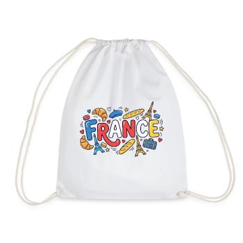 Hello France T-Shirt – Bemalte Trikolore-Flagge - Turnbeutel - Weiß - Vorne